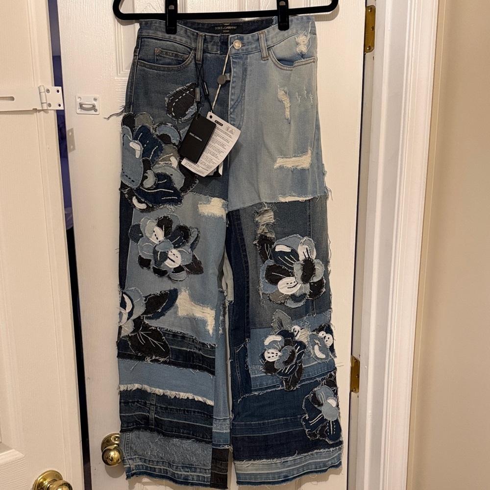 Dolce & Gabbana Blue Floral Patchwork Women Jeans